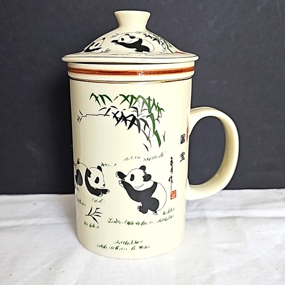 Cost Plus World Market Other - World Market Tea Mug 3 Piece Panda Bear Infuser Lidded Cup